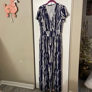 OUGES Women’s V-Neck Pattern Pocket Maxi Long Dress XL